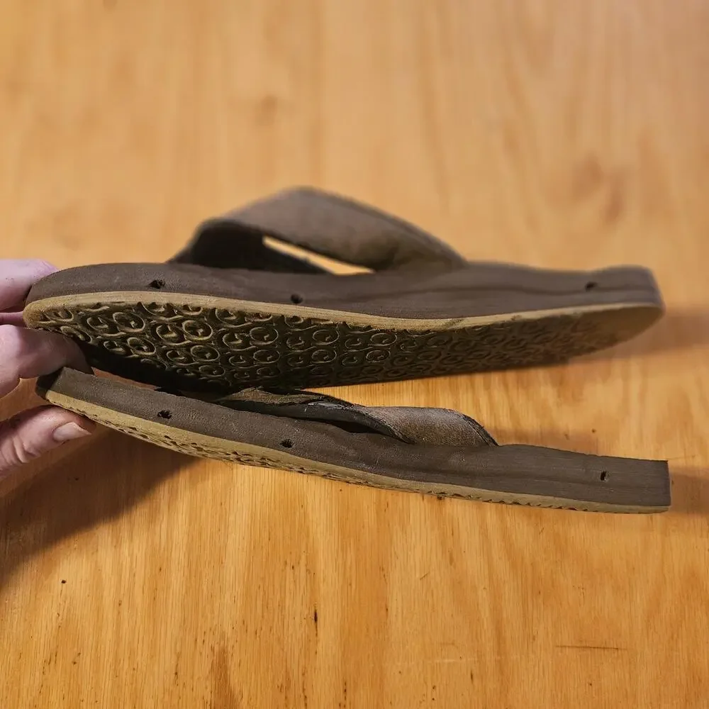 Spenco Yumi Leather Flip Flop Sandals Mens Size 13 Gray Orthotic Arch‎ Support